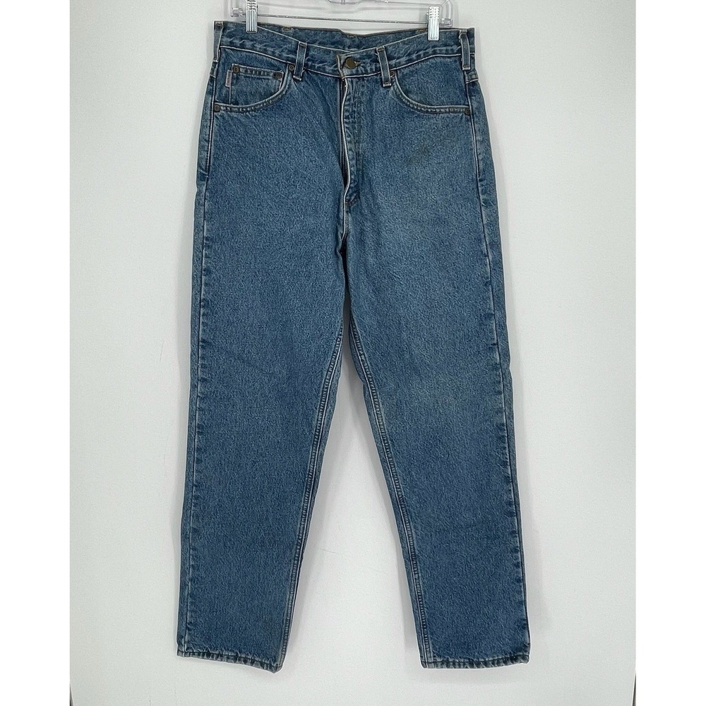 Carhartt Men's Blue Flannel Lined Relaxed Straight Leg Denim Jeans Size 34x34